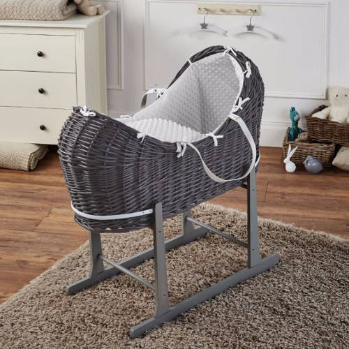 white dimple grey wicker moses basket