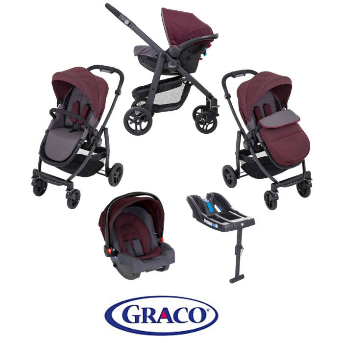 Graco Evo Snugride R44 Pushchair Travel System With R44 Car Seat Safety Base Crimson