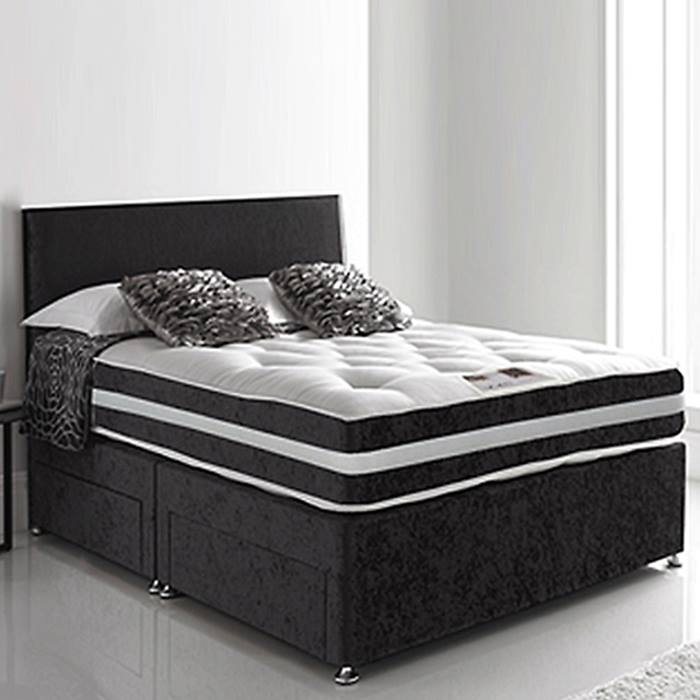 Black Velvet Divan Bed, Mattress, Headboard & Optional Drawers 6 Sizes!