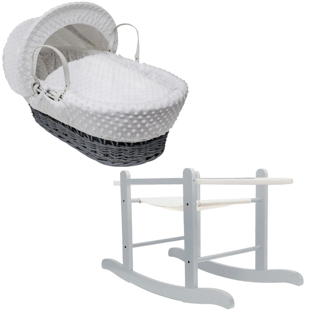 kinder valley white dimple on dove grey wicker moses basket
