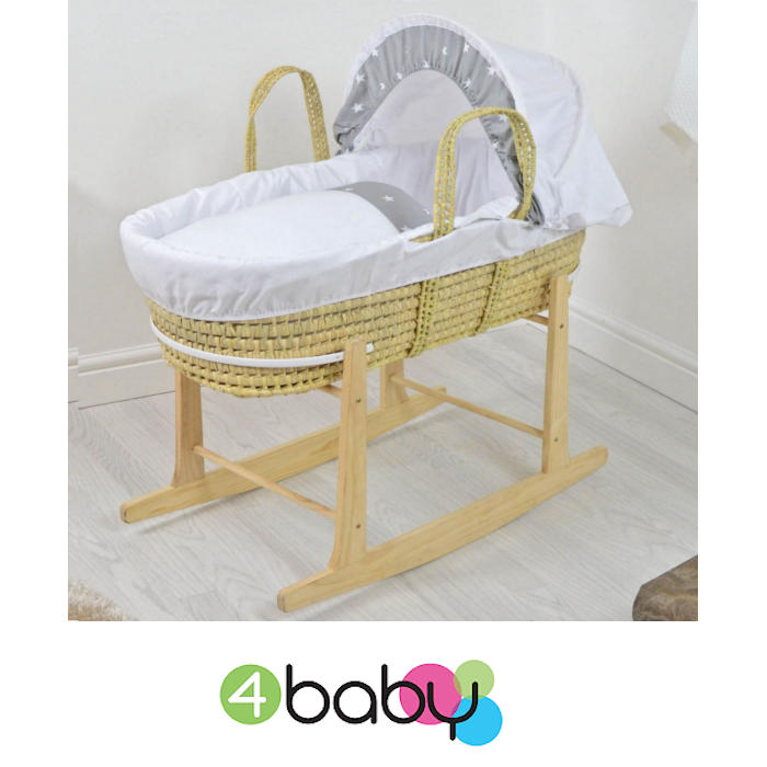 grey star moses basket and stand