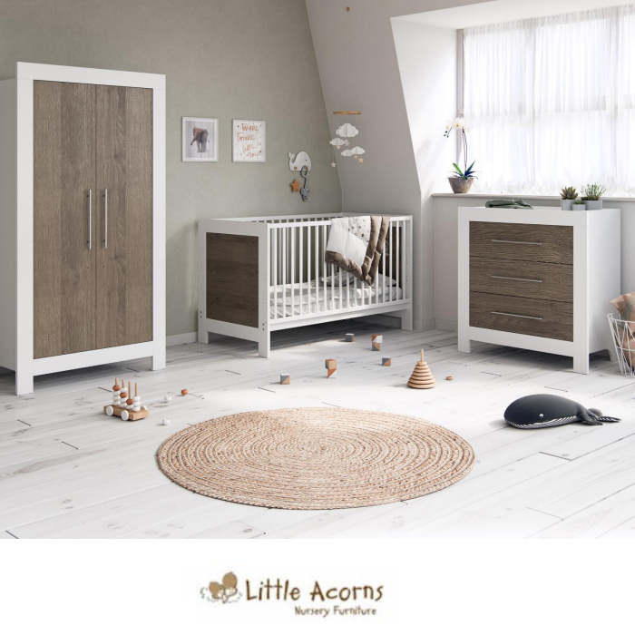 white and oak cot bed